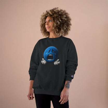 Crying Blue Emoji Champion Sweatshirt — Emojis Graphic Crewneck for Casual Wear