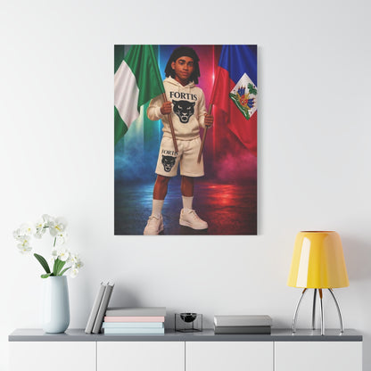 Classic Canvas Portrait Print — Youth Holding Nigeria & Haiti Flags