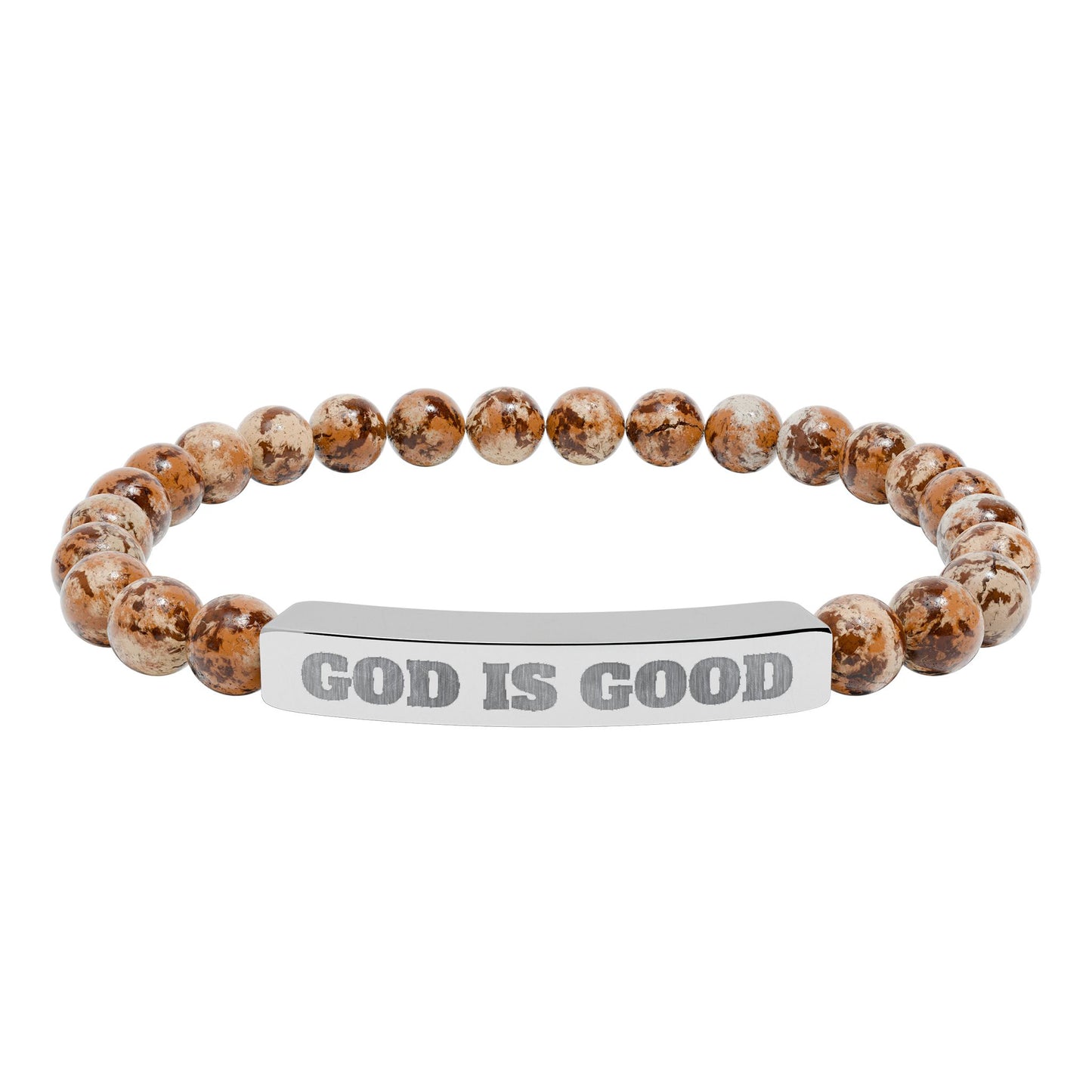 Engraved 'God Is Good' Natural Stone Stretch Bracelet