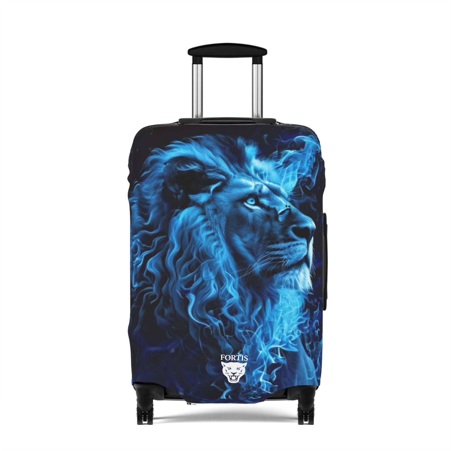 Blue Fire Lion Luggage Cover – Protective Suitcase Skin with Bold Lion Artwork