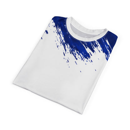 Blue Brushstroke Cut & Sew Tee — All-Over Paint Splatter Design