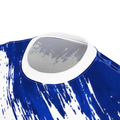 Blue Brushstroke Cut & Sew Tee — All-Over Paint Splatter Design