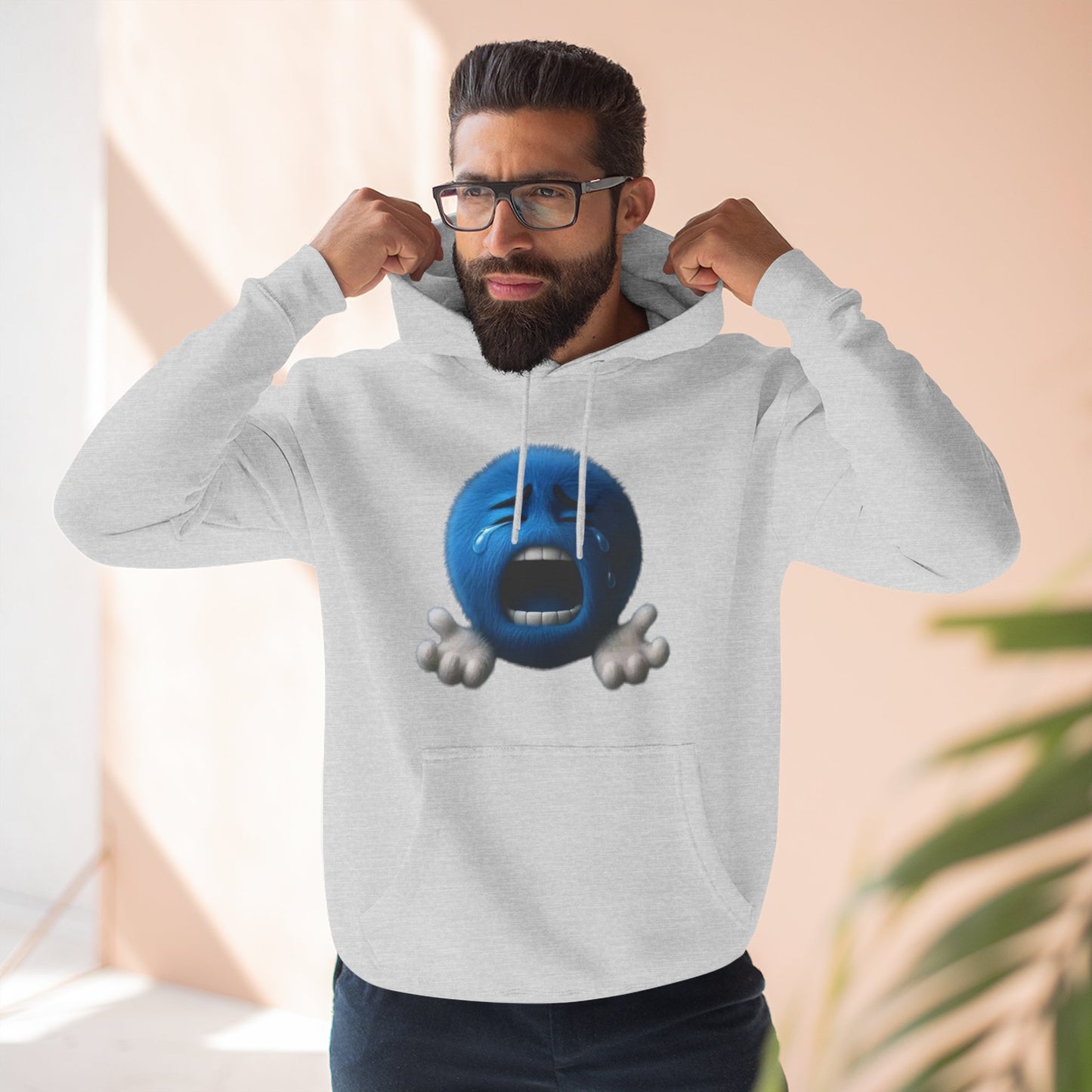 Blue Scream Emoji Hoodie — Cute 3D Emoticon Graphic Fleece Pullover