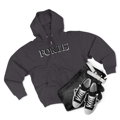 Fortis Zip Hoodie — Classic Minimalist Text Zip-Up Hoodie