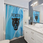 Fortis Panther Blue Shower Curtain — Modern Team Logo Bathroom Decor