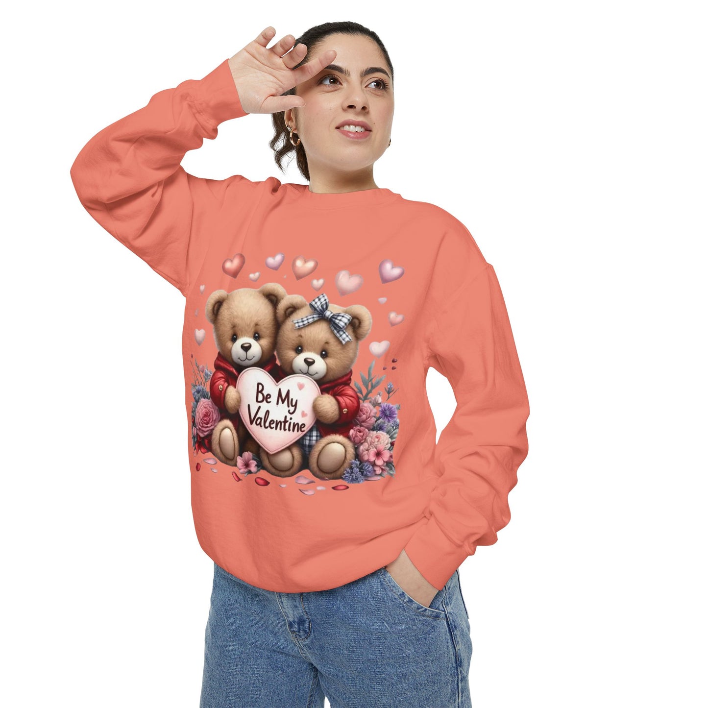 Valentine Teddy Sweatshirt — "Be My Valentine" Cute Couple Bears Design