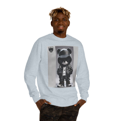 Streetwear Bear Graphic Sweatshirt — Black Hoodie Bear Illustration Crewneck