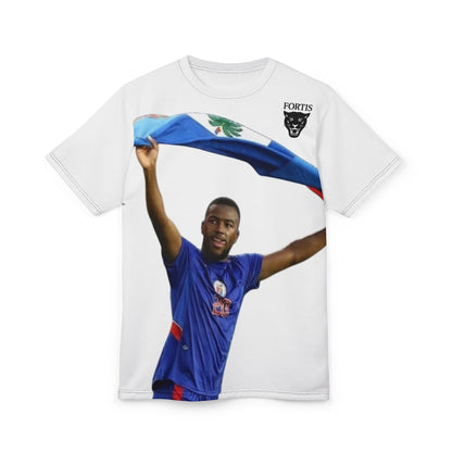 Haiti Soccer Fan Tee – Player Celebrating with Haitian Flag