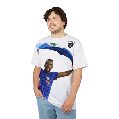 Haiti Soccer Fan Tee – Player Celebrating with Haitian Flag