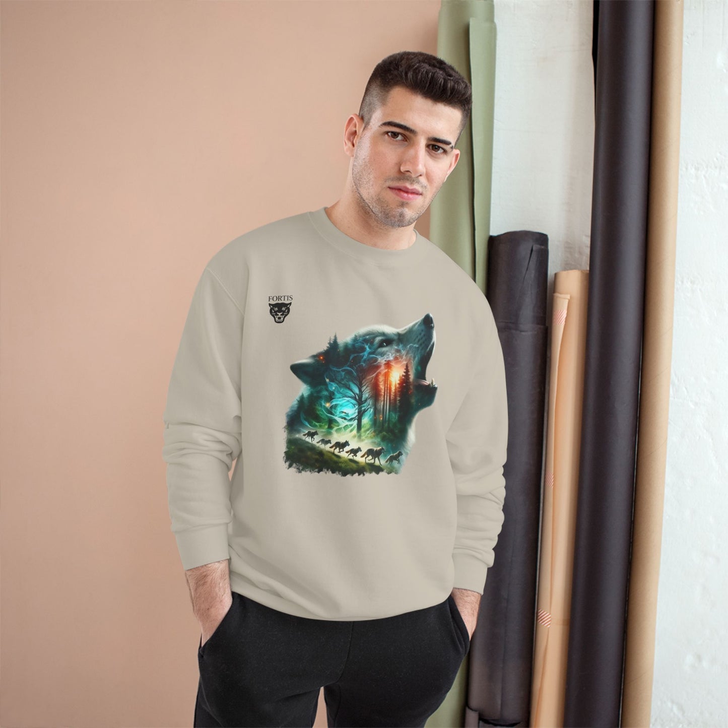 Wolf Silhouette Sweatshirt - Forest Night Nature Scene Crewneck