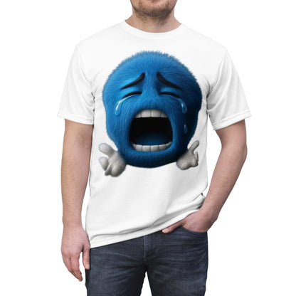 Crying Blue Fuzzy Emoji T-Shirt — Sad Face Graphic Tee