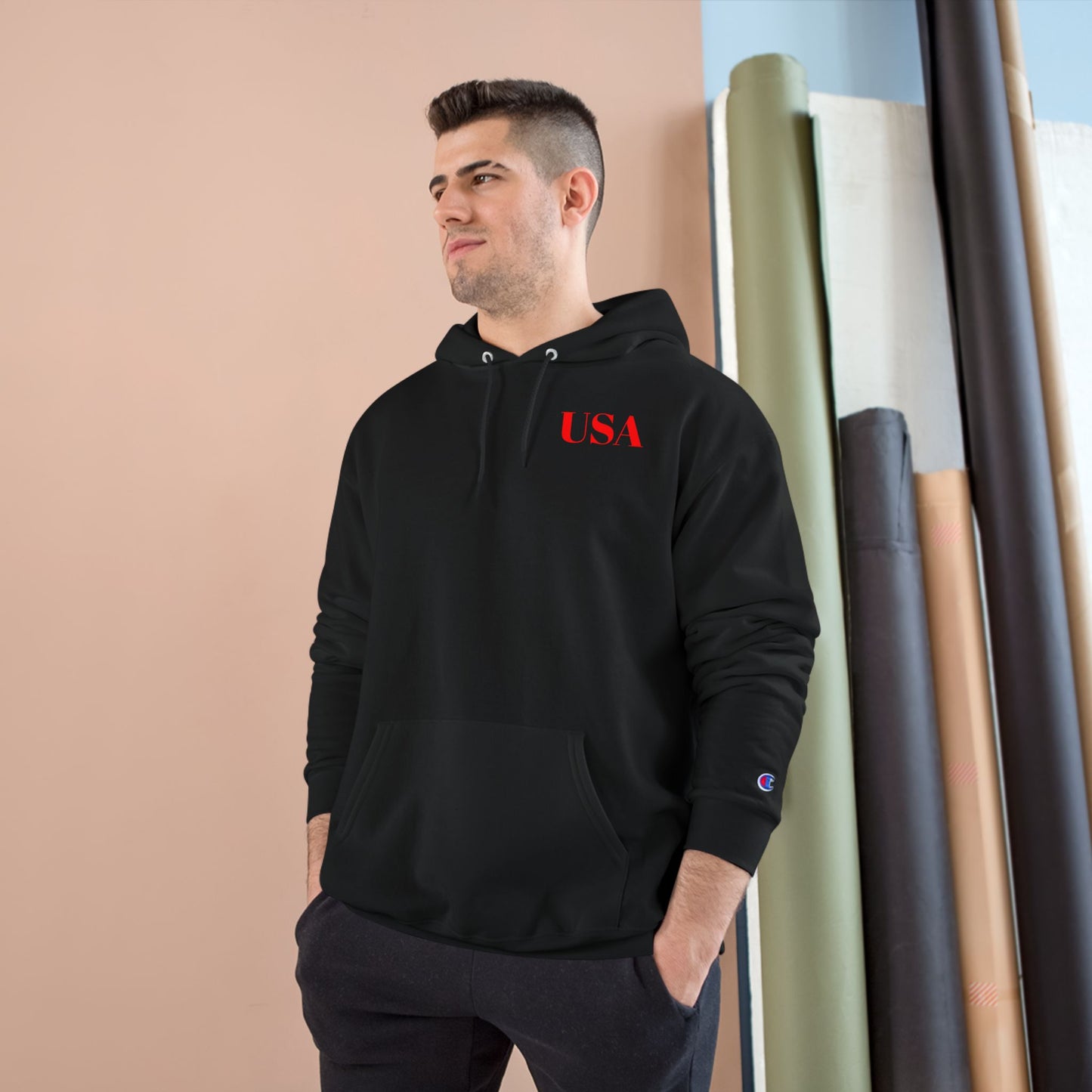 USA Hoodie — Minimal Patriotic Champion Hoodie
