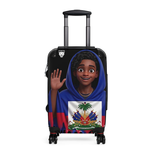 Haitian Flag Kids Suitcase – Cute Wave Cartoon Traveler Luggage for Family Trips & Holidays