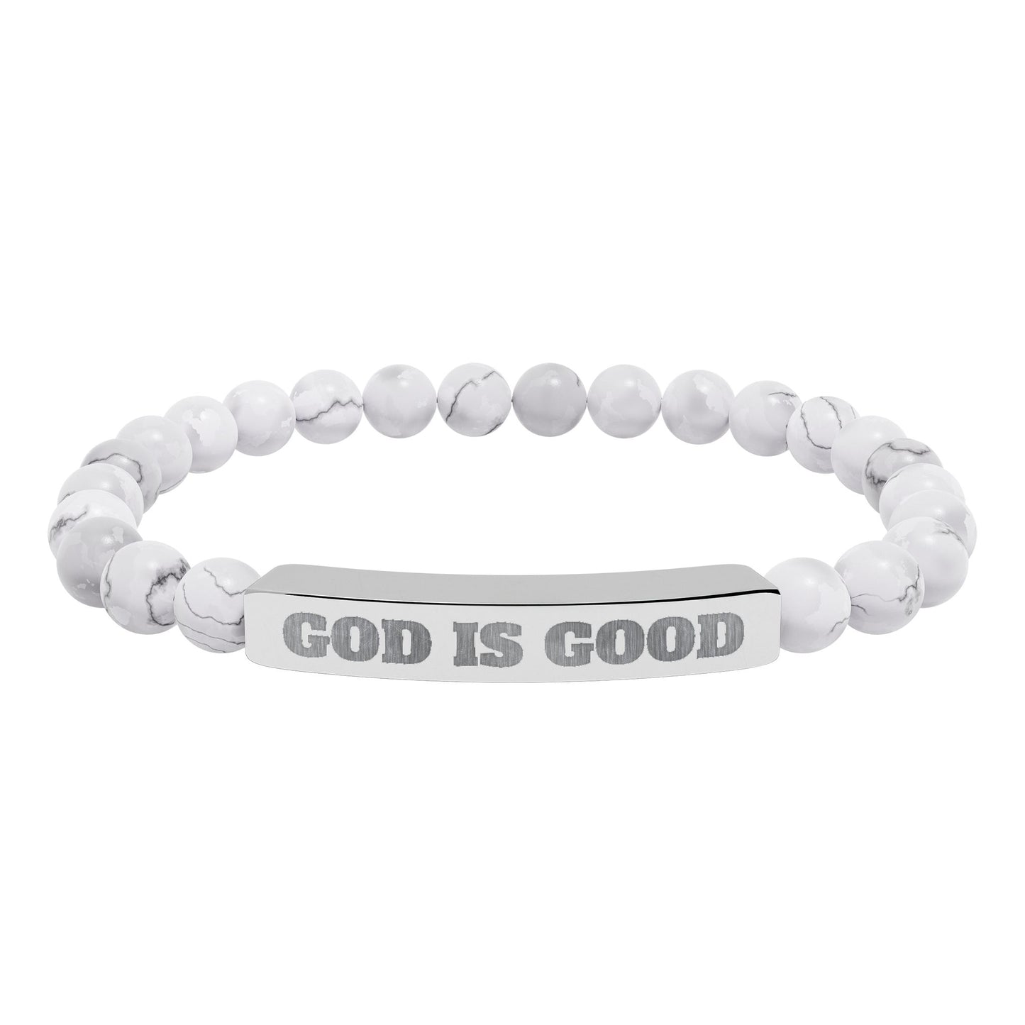 Engraved 'God Is Good' Natural Stone Stretch Bracelet