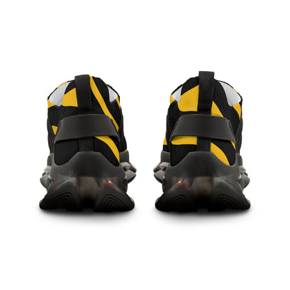 Men's Black & Yellow Striped Mesh Sneakers — Athletic Fashion Shoes with Bold Racing Stripe Design