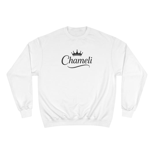 Champion Sweatshirt — 'Chameli' Script Logo Crewneck with Crown Graphic