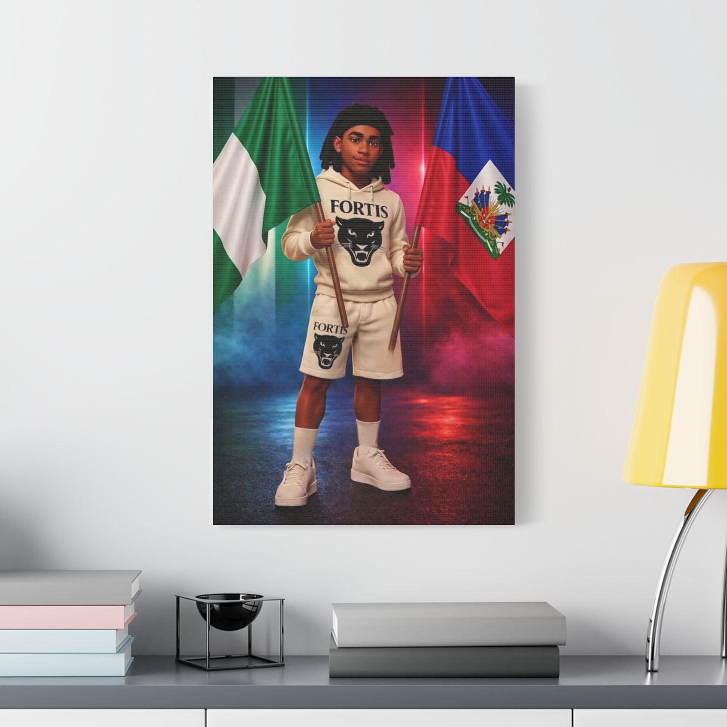 Classic Canvas Portrait Print — Youth Holding Nigeria & Haiti Flags