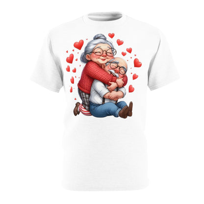 Grandma & Grandpa Hug T-Shirt — Cute Elderly Couple Heart Illustration
