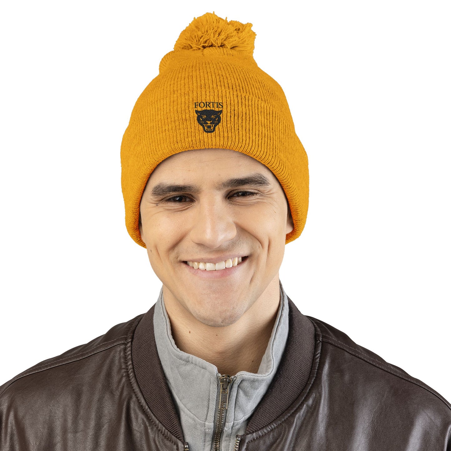 Embroidered Pom-Pom Beanie — FORTIS Panther Knit Cap