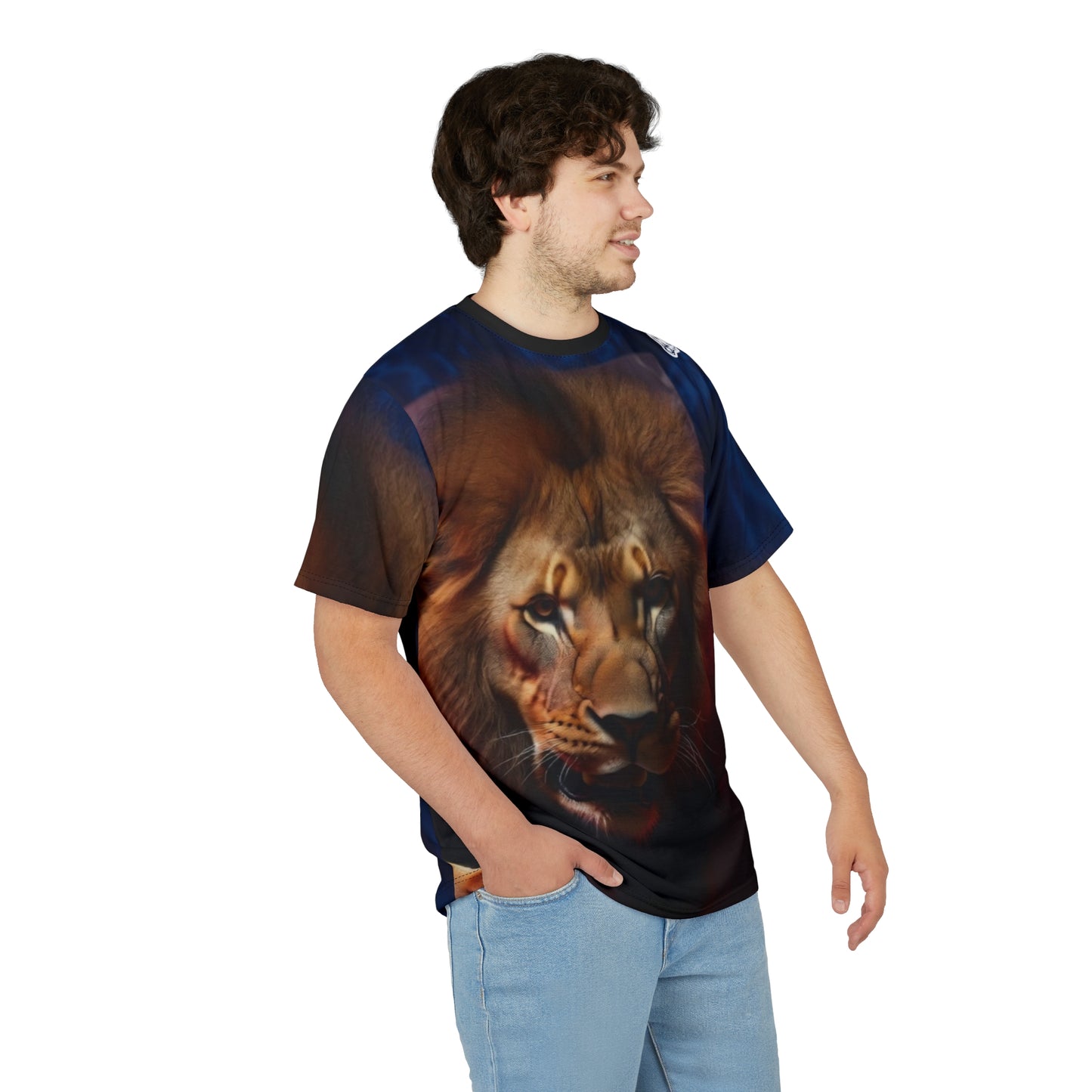 Lion Face All-Over Print Tee — Bold Majestic Wildlife Graphic Shirt