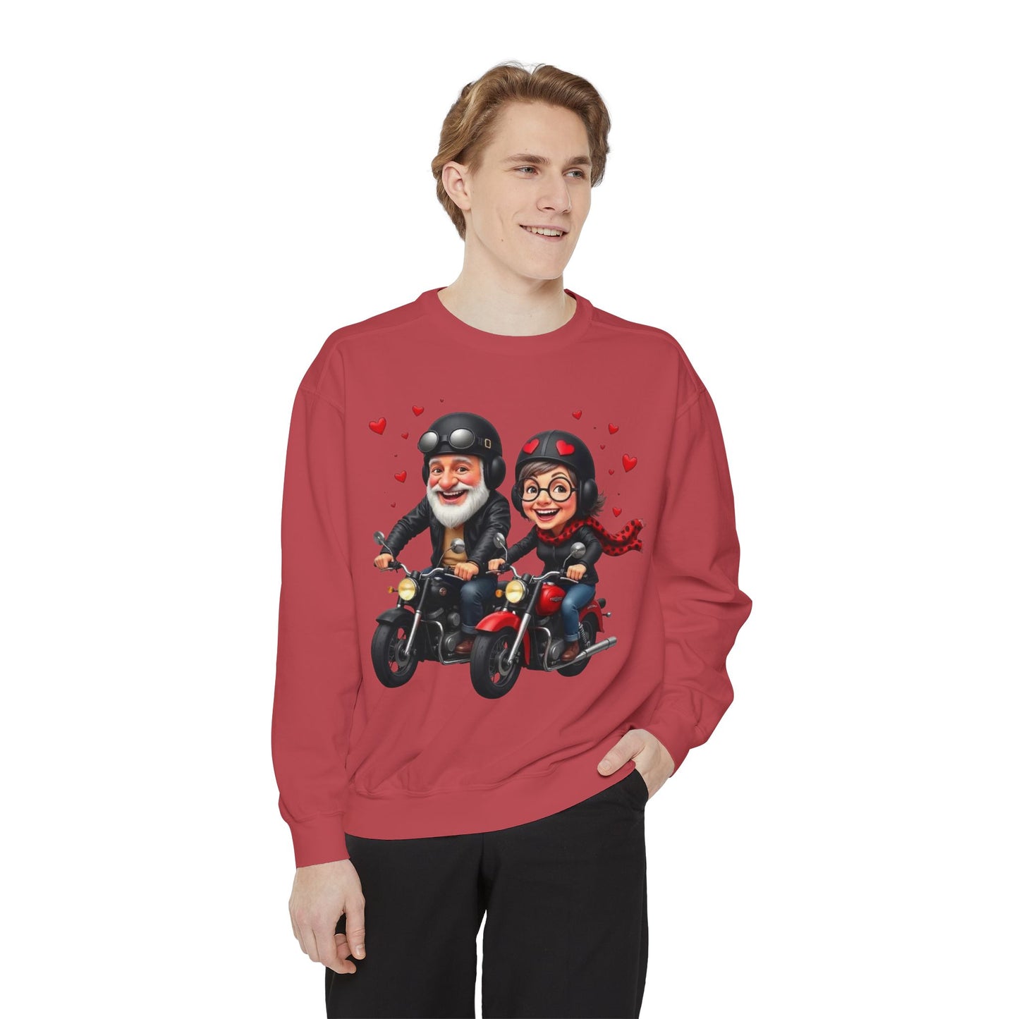 Couple Biker Sweatshirt — Cute Riding Grandparents with Hearts