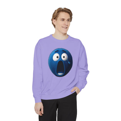 Blue Shock Emoji Sweatshirt — Funny Surprised Face Graphic Pullover
