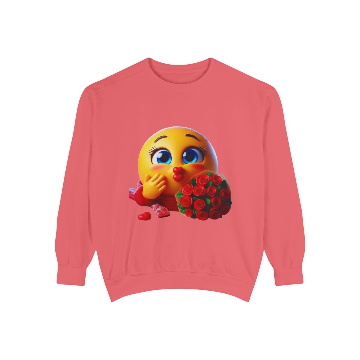 Kissing Emoji with Roses Sweatshirt — Cute Valentine’s Bouquet Graphic Sweatshirt