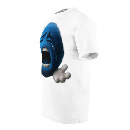 Crying Blue Fuzzy Emoji T-Shirt — Sad Face Graphic Tee