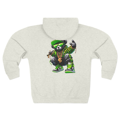 Streetwear Bear Zip Hoodie — Green Urban Teddy Graphic Zip-Up