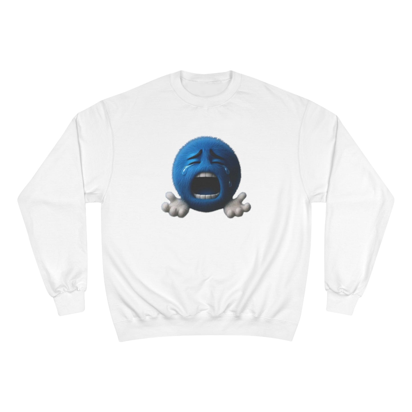 Crying Blue Emoji Champion Sweatshirt — Emojis Graphic Crewneck for Casual Wear