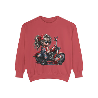 Retro Biker Girl Sweatshirt — Cute Motorcycle Crewneck