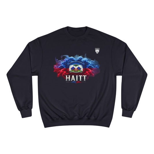 Haiti Flag Smoke Crewneck Sweatshirt — HAITI Patriotic Champion-Style Pullover