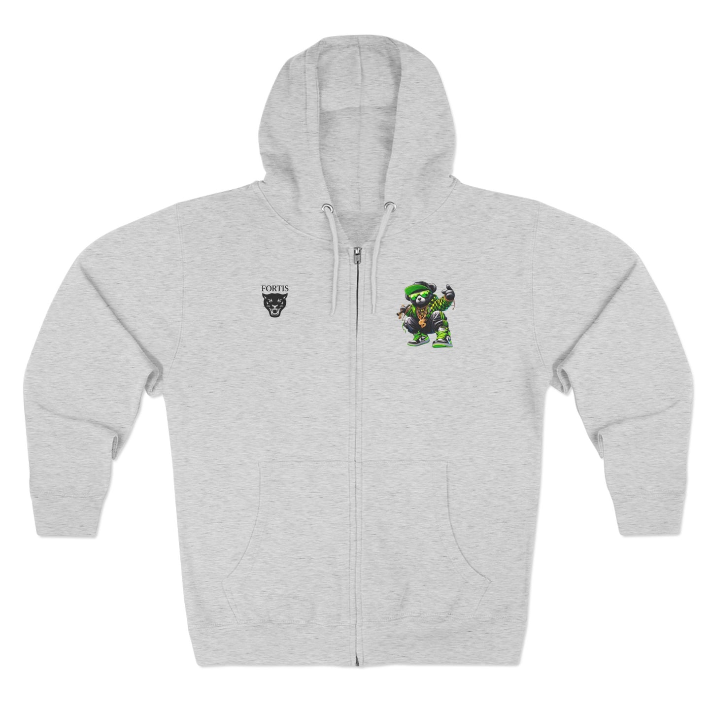 Streetwear Bear Zip Hoodie — Green Urban Teddy Graphic Zip-Up