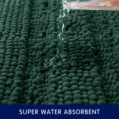 Soft 1-Piece Luxury Chenille Striped Bathroom Rug, Green, 18" X 48", Large
