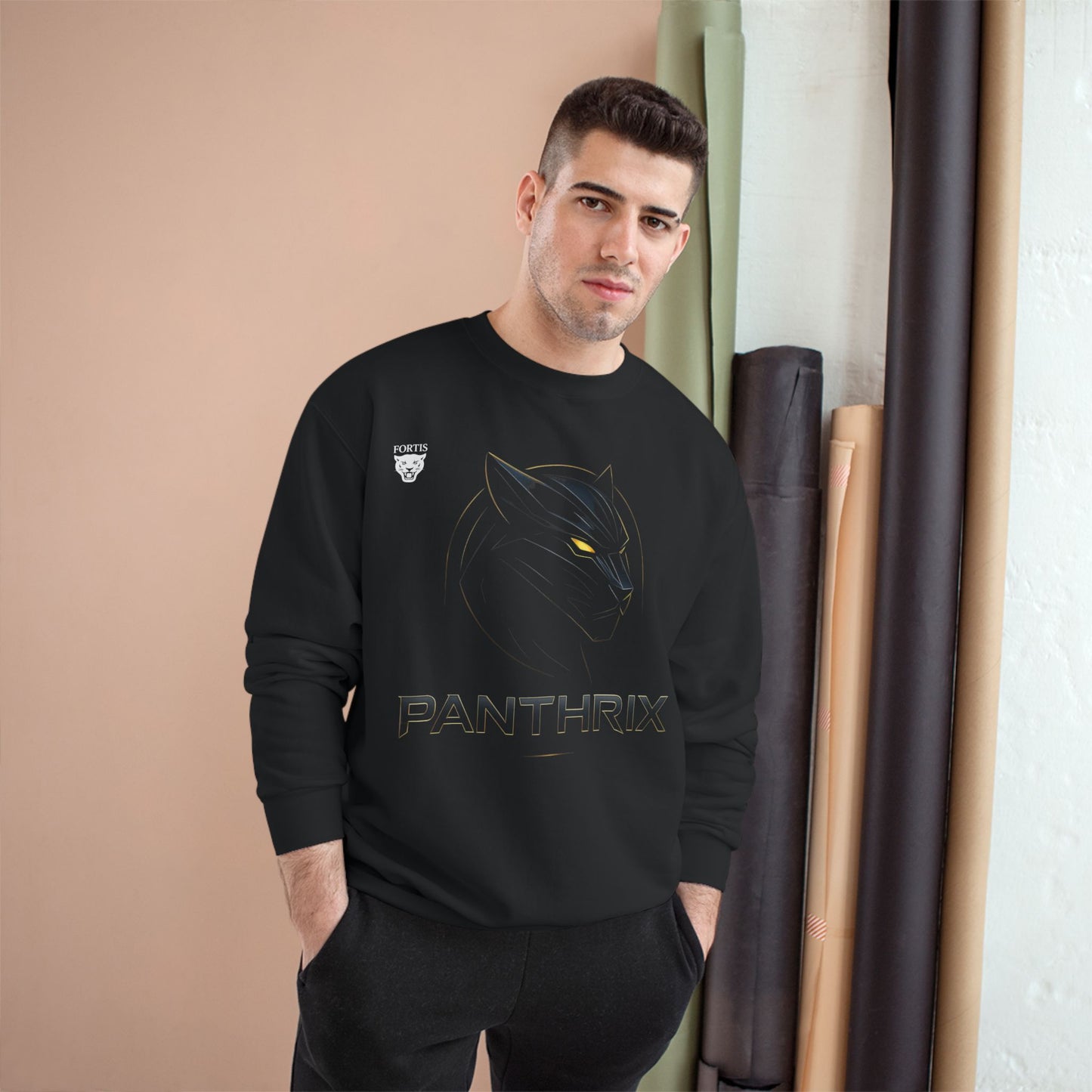Panthrix Black Crewneck Sweatshirt — Panther Logo Athletic Streetwear
