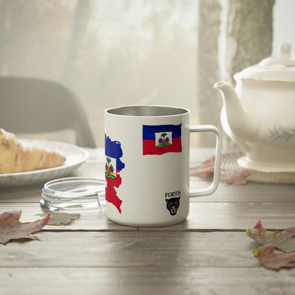 Haitian Flag Insulated Coffee Mug, Travel Mug for Coffee Lovers, Great for Gifts, Perfect for Holidays, 10oz