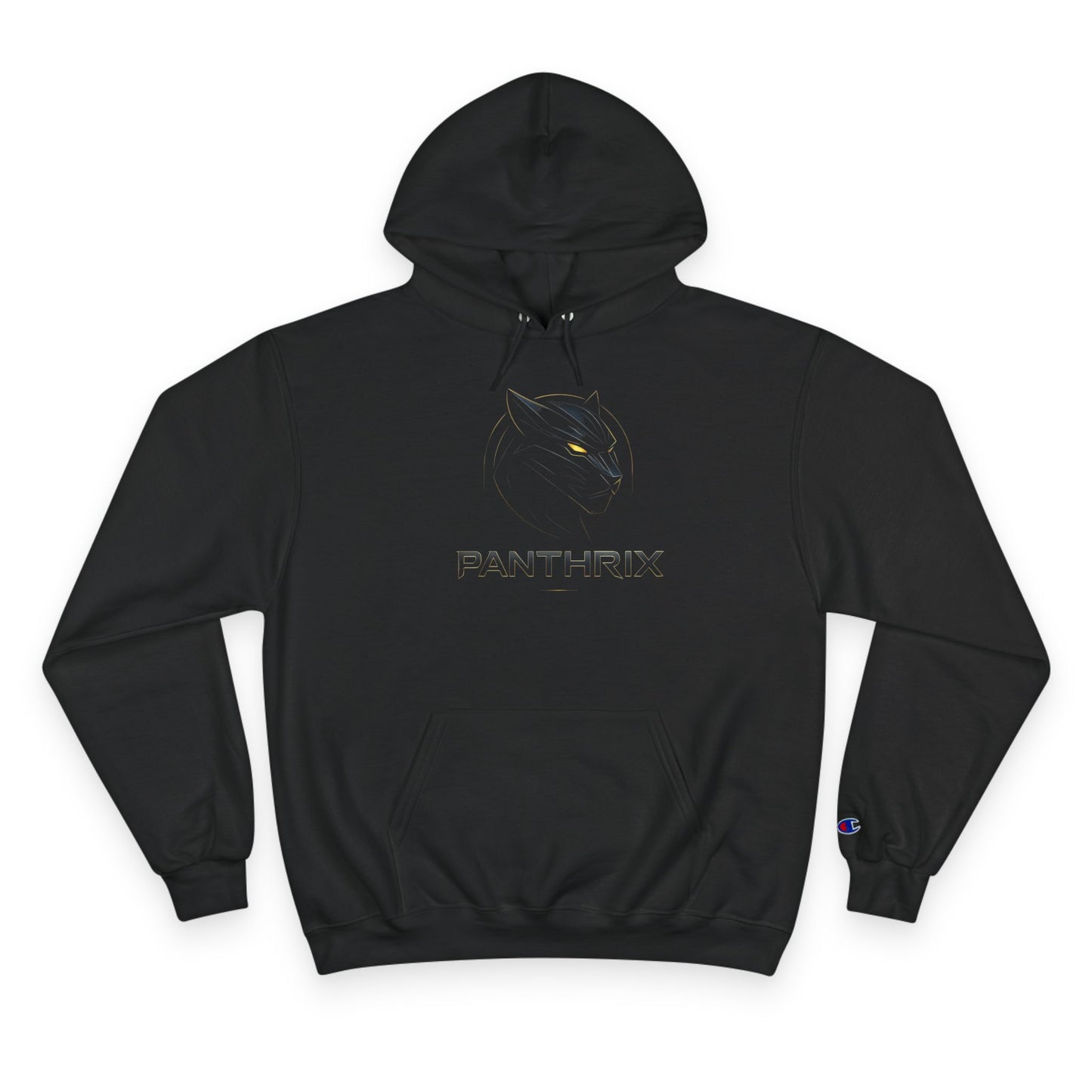 Pantherix Black Hoodie — Subtle Stealth Panther Logo Champion Hoodie