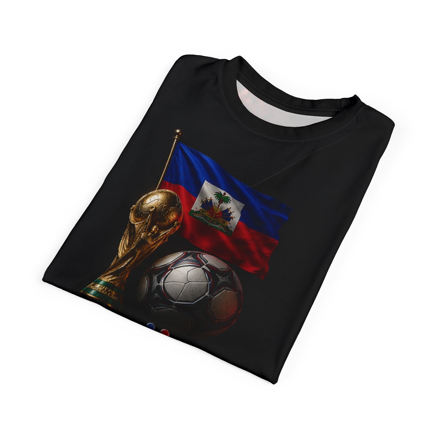 Haiti Soccer Tribute Tee — World Cup Trophy & Flag All-Over Print