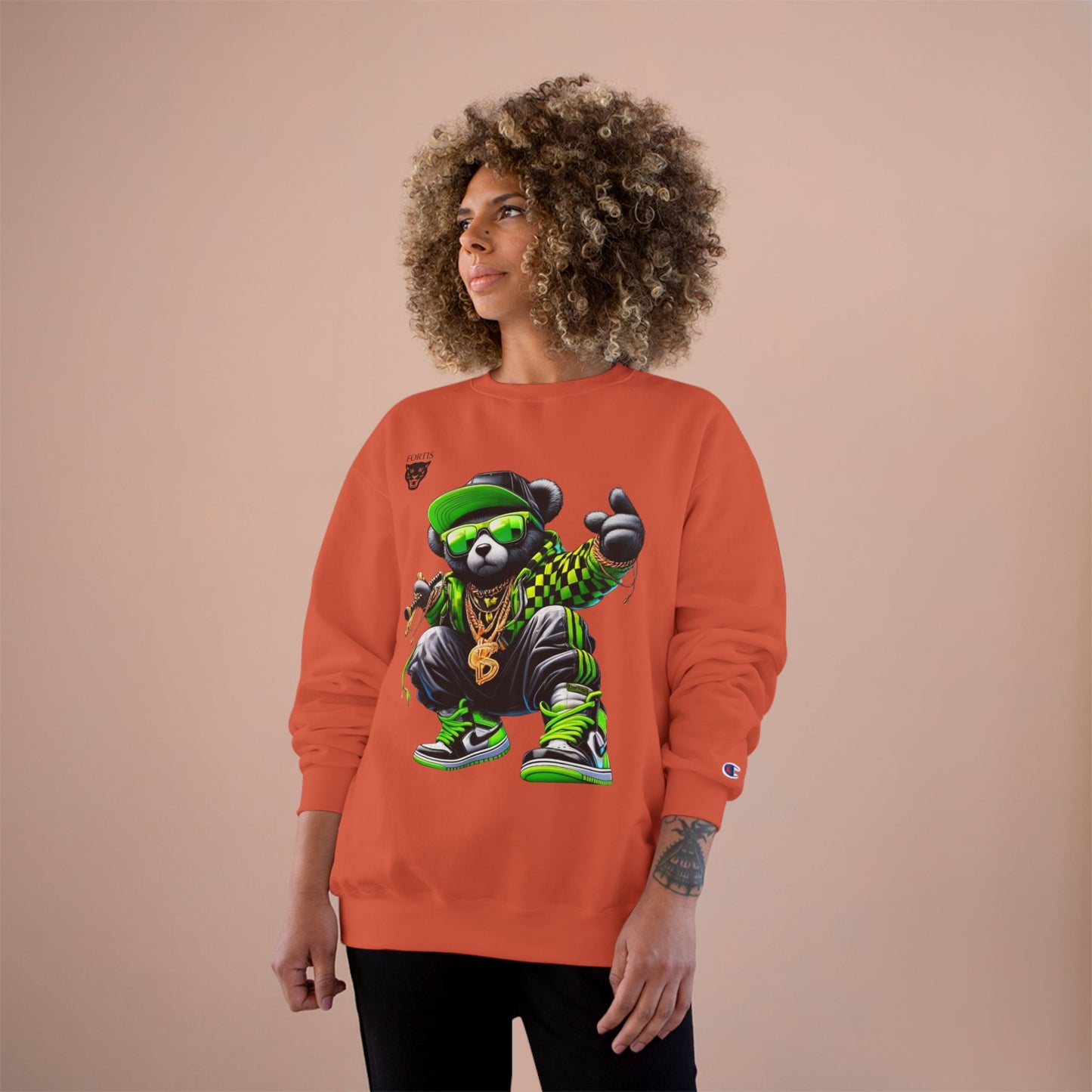 Hip Hop Bear Champion Sweatshirt — Streetwear Crewneck with ‘Champion’ Style Graphic