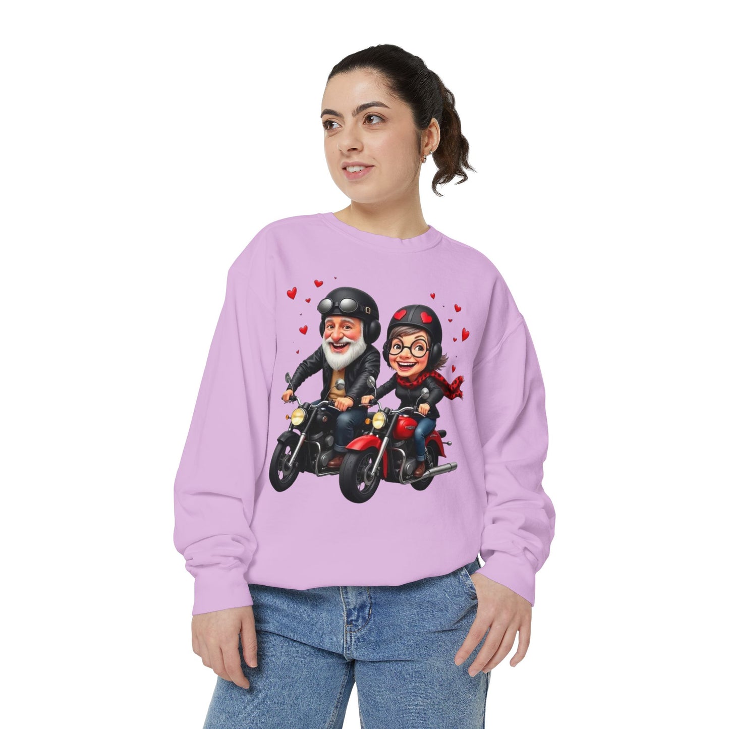 Couple Biker Sweatshirt — Cute Riding Grandparents with Hearts