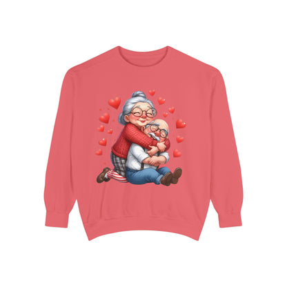 Grandma Hug Sweatshirt — Cute Grandma & Child Illustration with Hearts