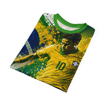 Brazil Soccer Player Graphic Tee - Green & Yellow Football Jersey Design