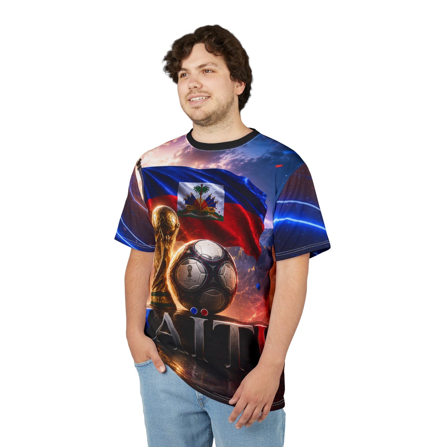 Haiti Soccer World Cup Tee — Haitian Flag & Trophy All-Over Print