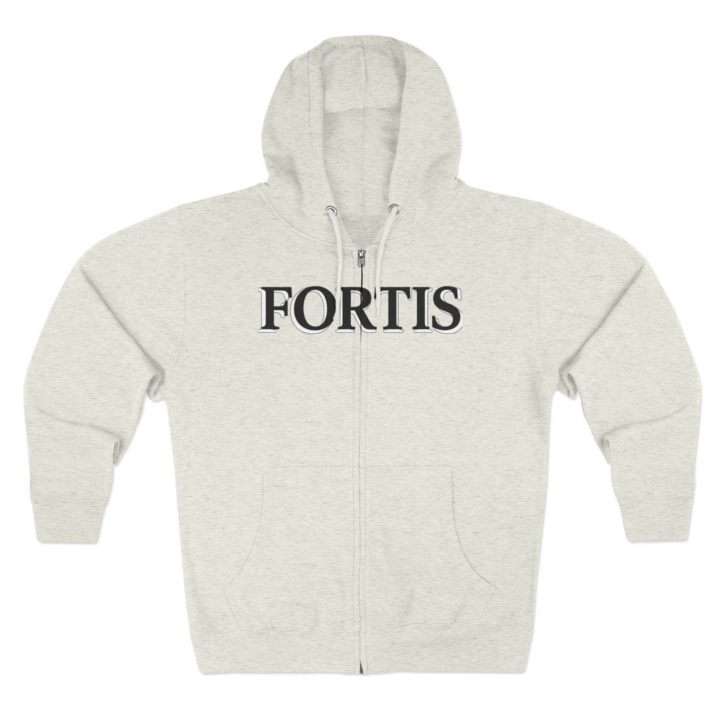 Fortis Zip Hoodie — Classic Minimalist Text Zip-Up Hoodie