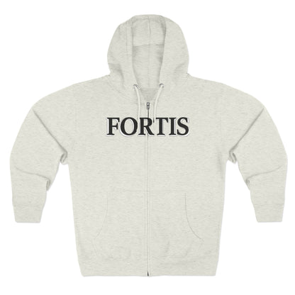 Fortis Zip Hoodie — Classic Minimalist Text Zip-Up Hoodie