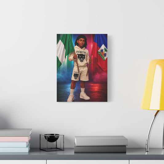 Classic Canvas Portrait Print — Youth Holding Nigeria & Haiti Flags