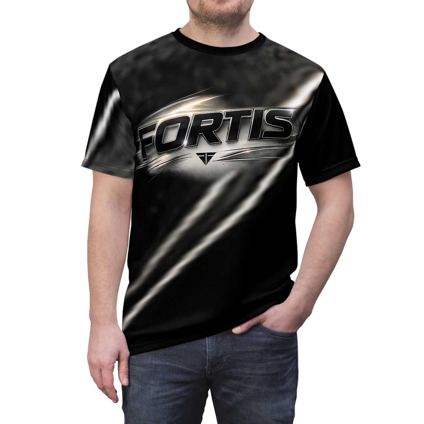 Fortis Metallic Logo Tee — All-Over Print Cut & Sew Shirt