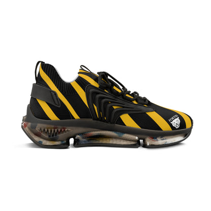 Men's Black & Yellow Striped Mesh Sneakers — Athletic Fashion Shoes with Bold Racing Stripe Design