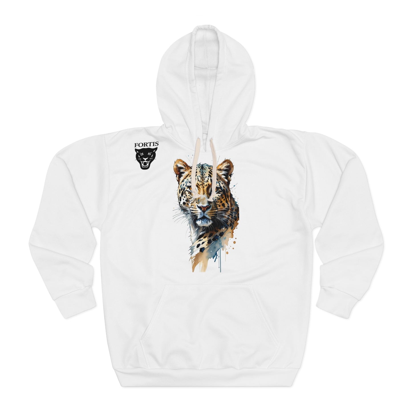 Tiger Watercolor Hoodie — Artistic Big Cat Pullover with 'Fortis' Emblem