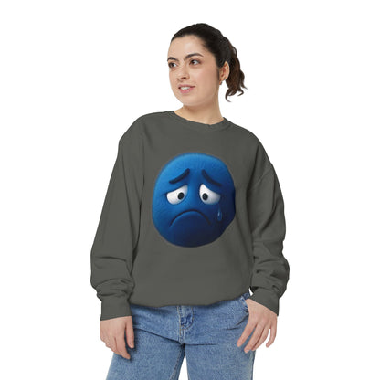 Sad Blue Emoji Sweatshirt – Cute Tear Drop Face Graphic Crewneck
